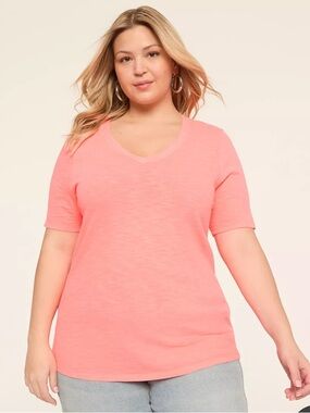 NWT Lane Bryant V-Neck short sleeve Tee shirt coral orange size 14/16